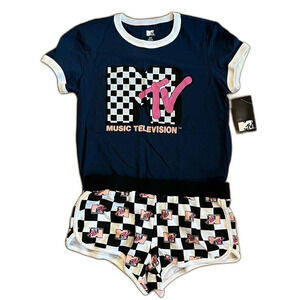 MTV Checkered Pajama Short Set Size Small